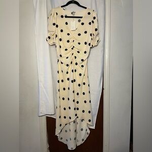 NWT A New Day Women’s Beige Polka Dot Crepe High-Low Dress w Dip Hem Size M